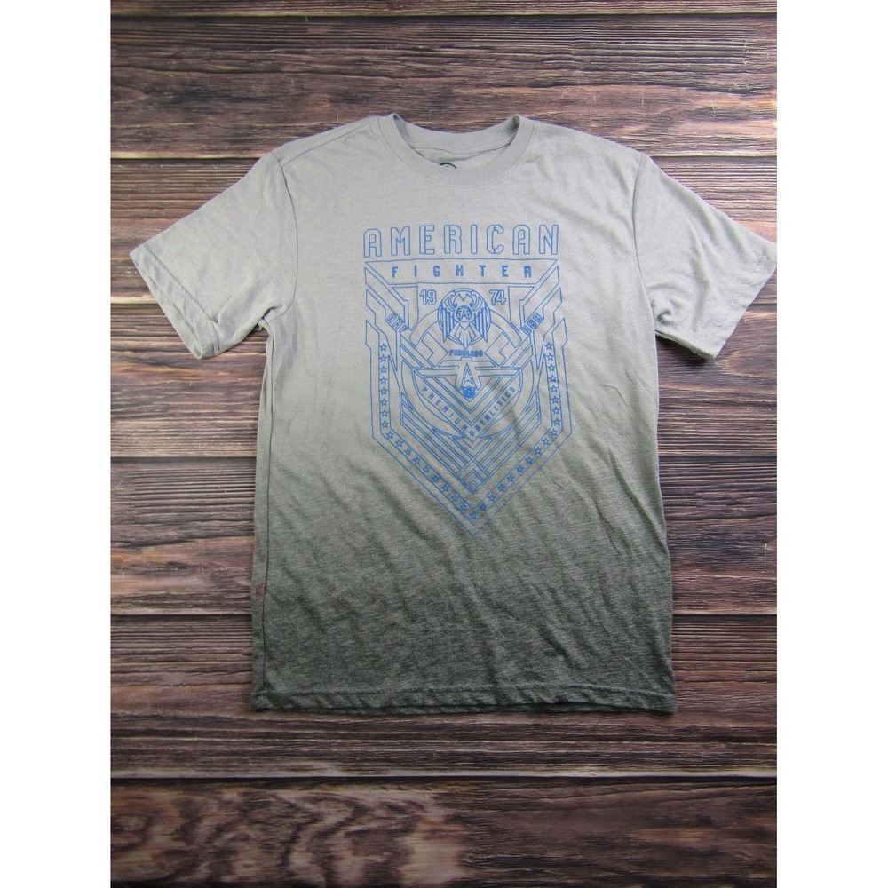 American‎ Fighter Graphic Tee Mens Large Grey Ombre Dip Dye Short Sleeve Shirt